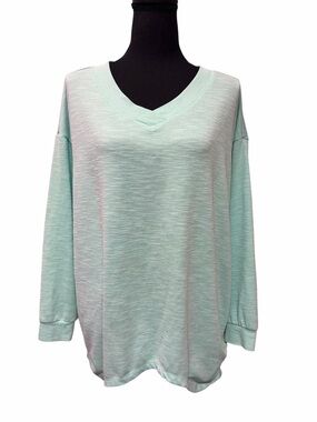 Flying Colors Mint Green Oversized V-Neck Textured Top, Size M